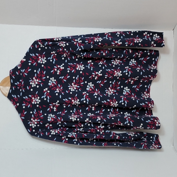 Lands' End Women's Blue White Red Floral 100% Cotton Long Sleeve Top, L - Picture 2 of 7